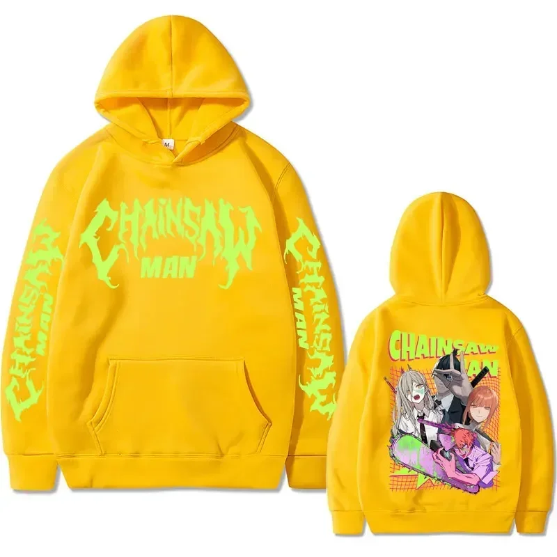 Japanese Anime Chainsaw Man Hoodie Male Denji Power Makima Double Sided Print Hooded Fashion Oversized Men Women Hoody Clothes