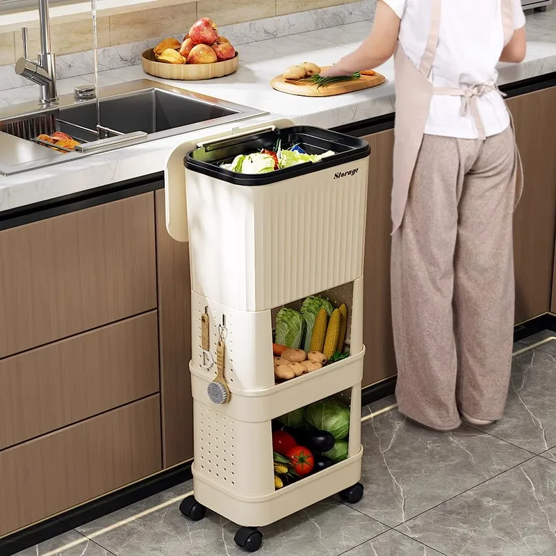 

Мусорное ведро для кухни большой емкости с крышкой, для домашнего использования, двухслойное, высокое, мобильное, не требует наклона, с полкой
