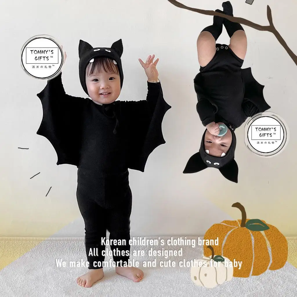 Autumn Korean Kids Outfit Ins Halloween Bat 3pcs Set Long Sleeve Costume Toddler Boys Girls Party Photography Daily Outdoor Wear