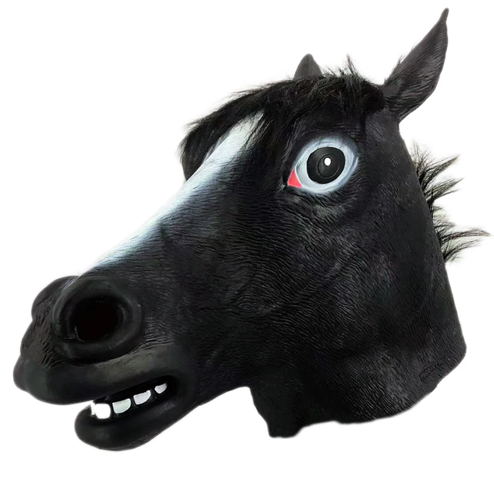 Latex Animal Realistic Black Horse Mask Halloween Cosplay Fancy Dress Up Carnival Costume Mask