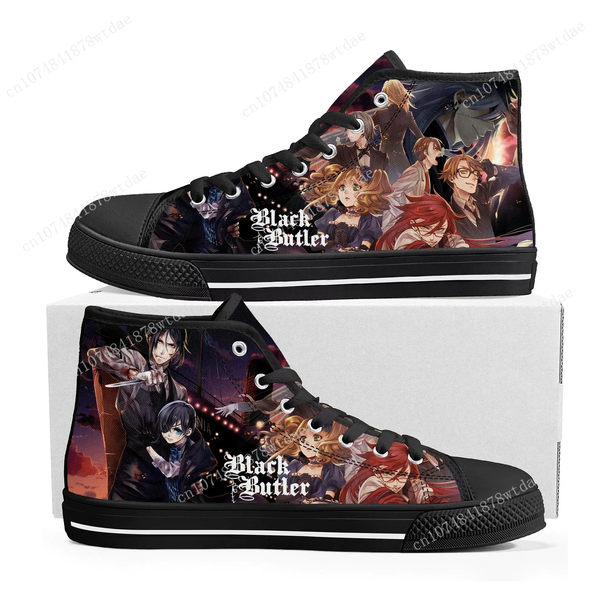 Black Butler High Top Sneakers Mens Womens High Quality Canvas Sneaker Japanese  Anime Cartoon Casual Custom Made Shoes