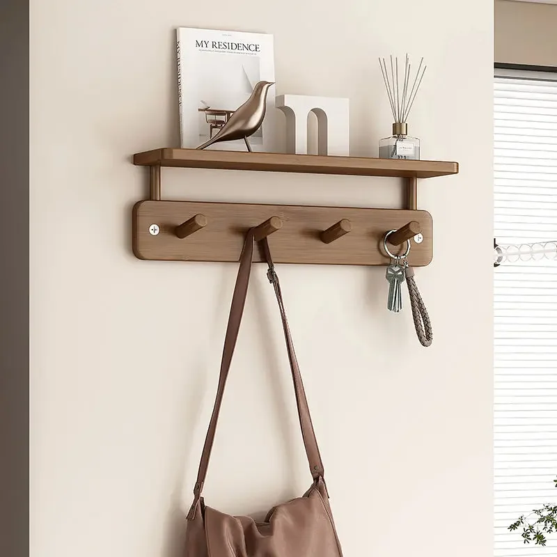 Sturdy Bamboo Wood Wall Mounted Hangers Entrance Doors Coat Racks Living Room Furniture Bedroom Clothes Creative Hooks Shelves