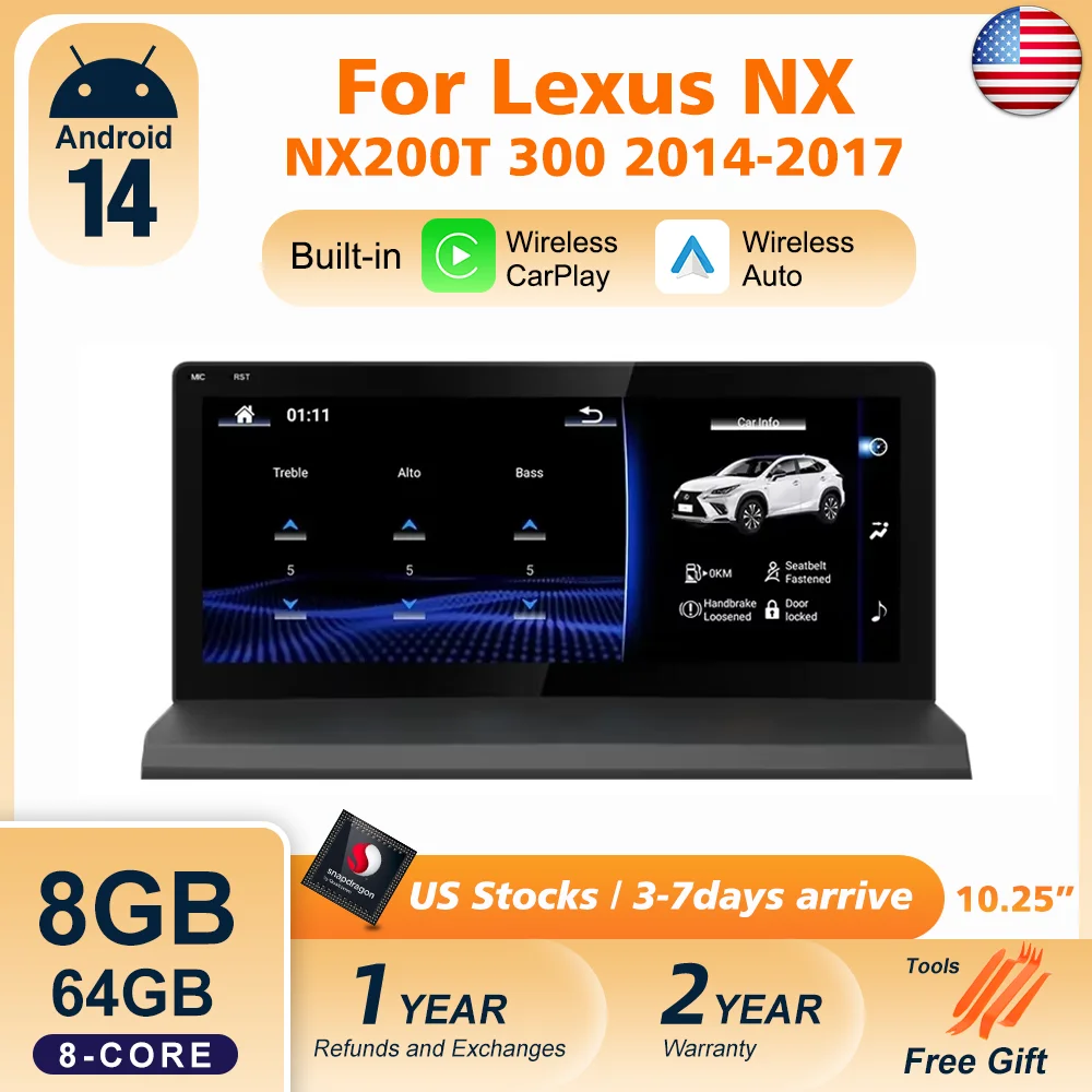 Android 14 8G 64G For Lexus NX NX200 NX200T 300h 2014-2017 Car Radio GPS Navigation Multimedia Player CarPlay Autoradio DSP