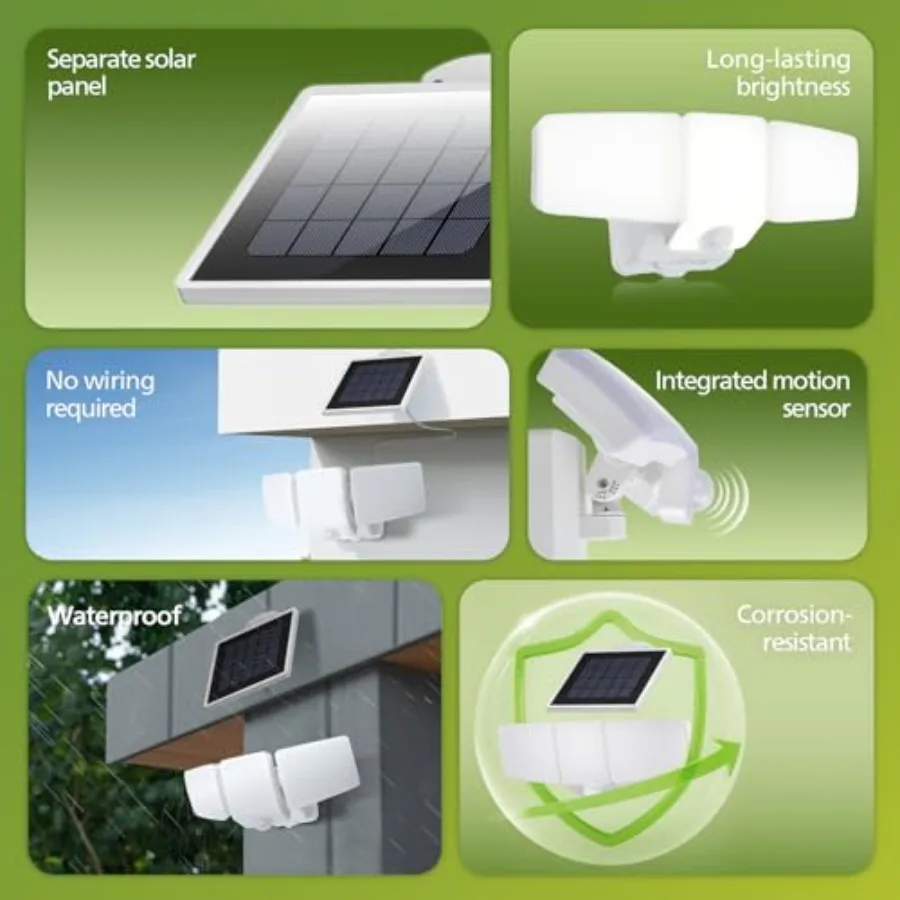 3600LM Solar Security Lights, 5000K Waterproof Dimmable LED Motion Sensor Outdoor Lights, 3 Adjustable Heads w/16ft Cable, Sepa