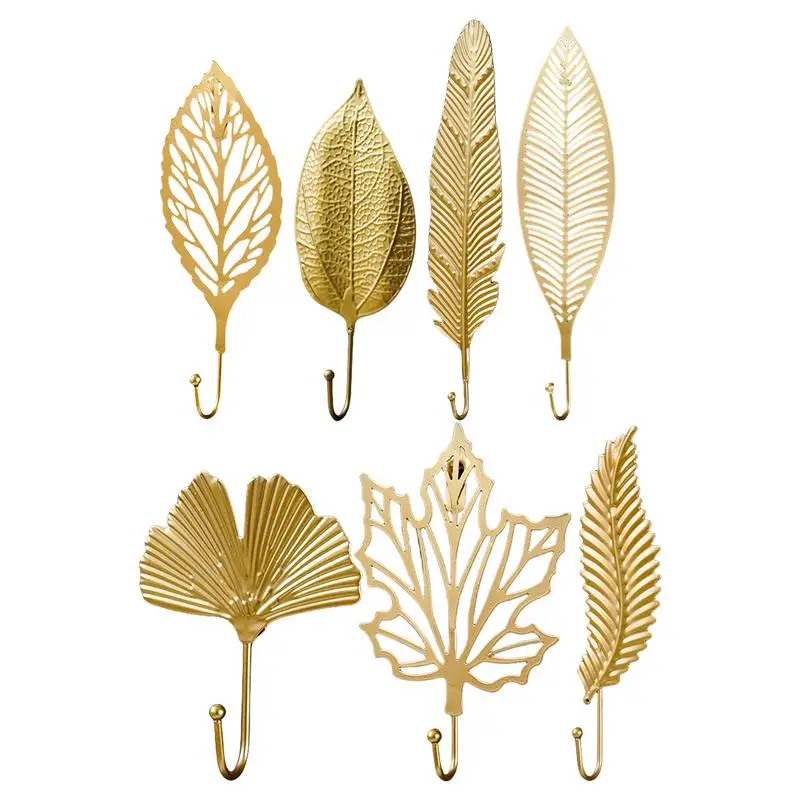 Leaf Shaped Hooks Creative Necklace Hanger Iron Gold Object Hanger Hooks For Key Hat Pet Leash Organizer Cup Holder Home Decor