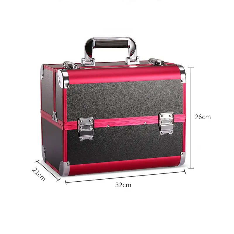 Tool box Large Capacity Makeup Case Portable Cosmetic Organizer Box Metal Beauty Brush Makeup Bag Suitcase Toiletry