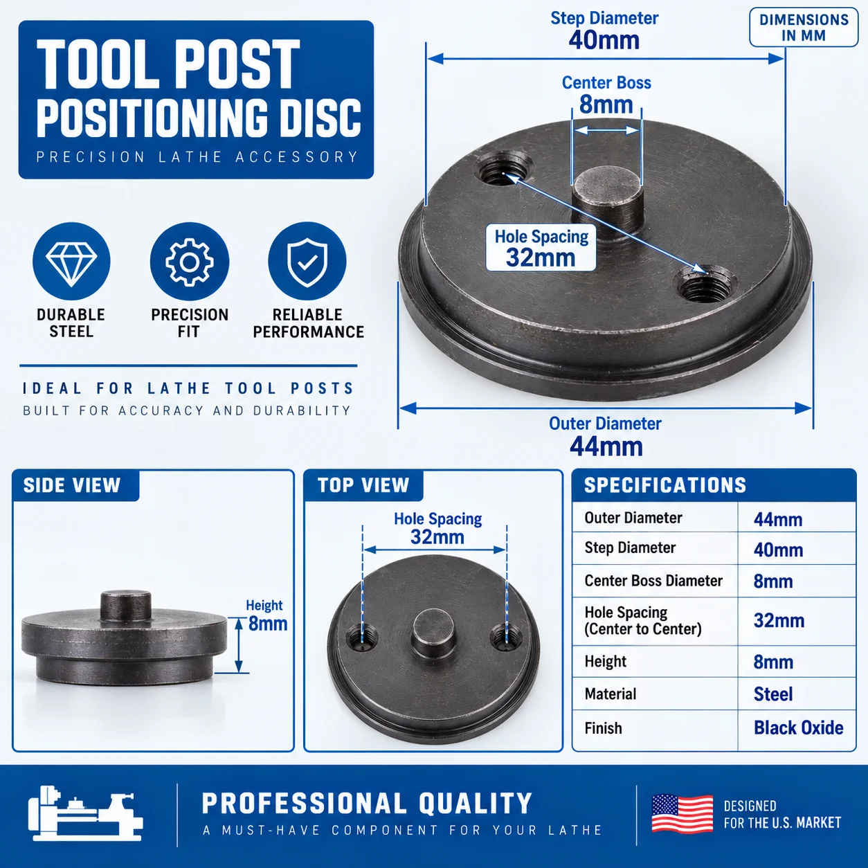Swivel Disk Tool Holder Base Adjustable Lathe Tool Post Mount For SIEG C2-096 C3 Grizzly G8688 G0765 BD6 BD7 CX704 CL300M