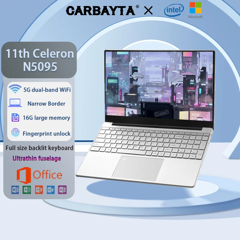 

CARBAYTA Intel Celeron 111th N5095 Windows 10 11 Ram 16GB Rom 512GB 1TB 2TB SSD Computer 2.4G/5.0G Wifi Bluetooth Gaming Laptop