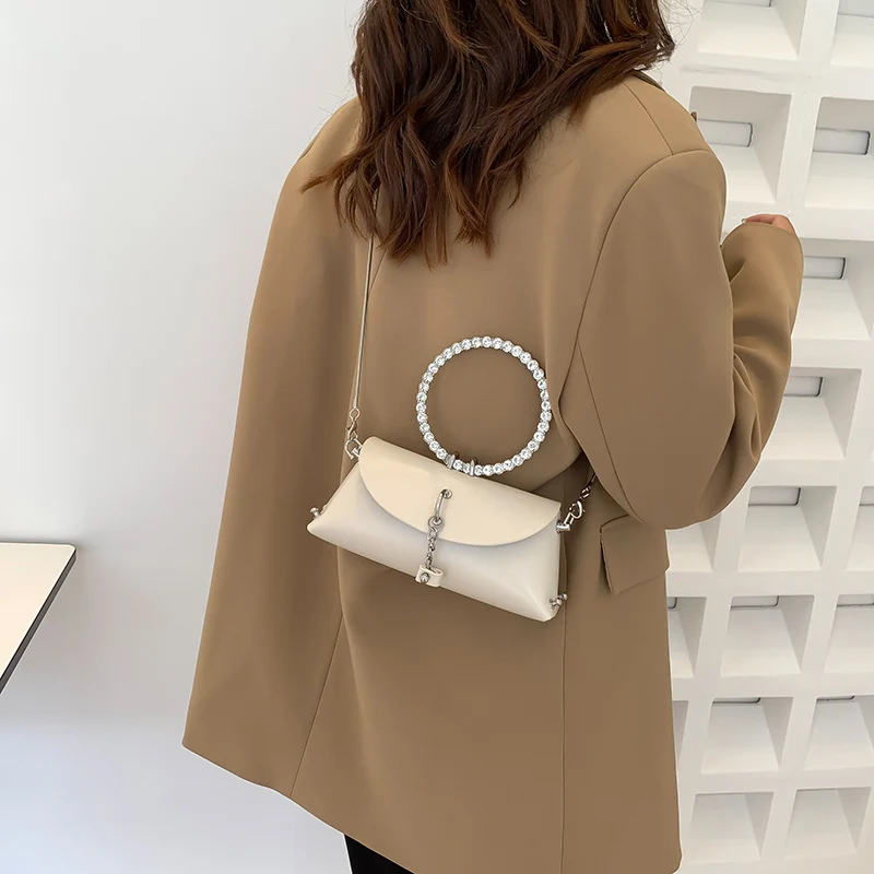 2023 New Luxury Designer Women Evening Clutch Female Bling Crystal Simple Green Beige Chic Handbags Fashion Chain Crossbady Bags