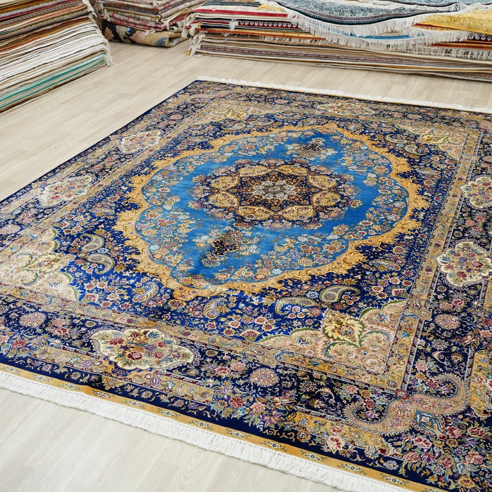 274x366cm Handmade Silk Rug Oversized Durable Family Room Indoor Carpet