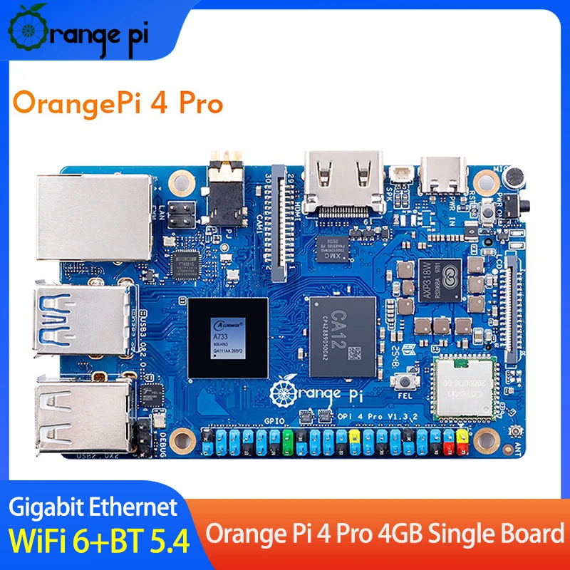 Orange Pi 4 Pro 4GB Single Board Allwinner A733 DDR5 8-Core ARM WiFi 6+BT 5.4 Dual MIPI-CSI For Orange Pi 4 Pro