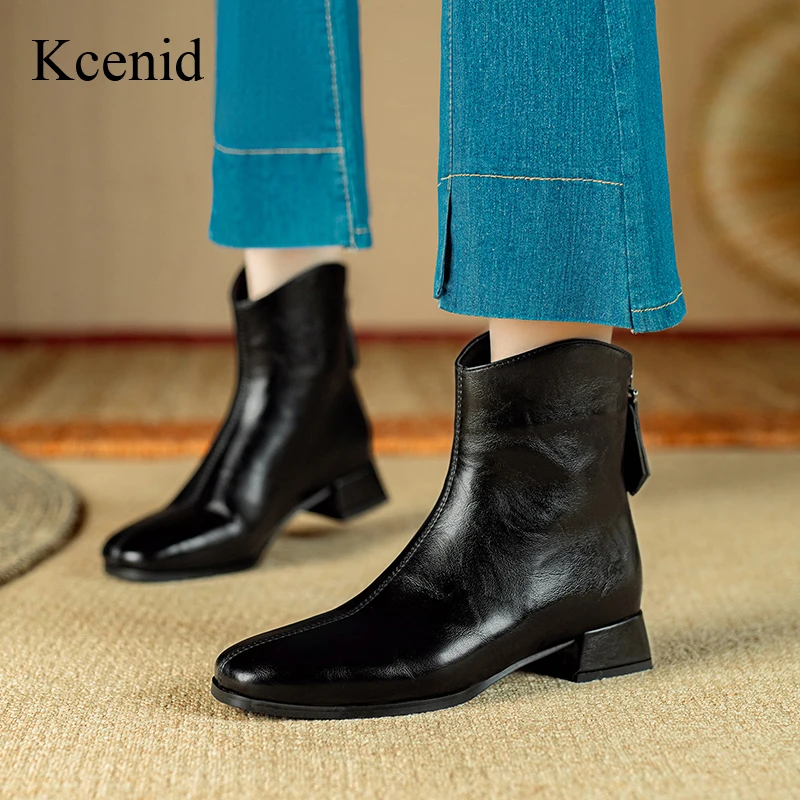 Kcenid Fashion Autumn Winter Low Heel Ankle Boots Ladies Concise Elegant Street Style Square Toe Modern Boots Big Size 32-43