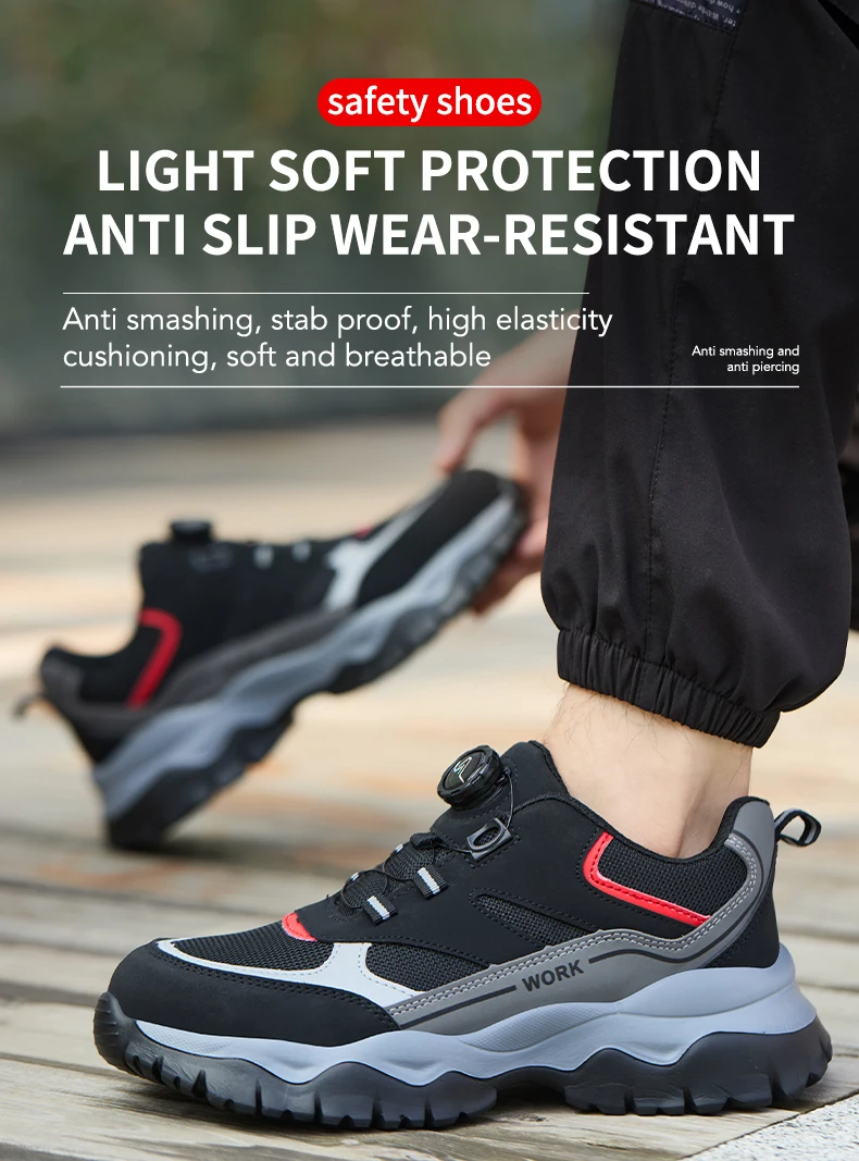 Indestructible Steel Toe Work Shoes for Men Rotating Button Safety Shoes Lightweight Construction Work Safety Shoes