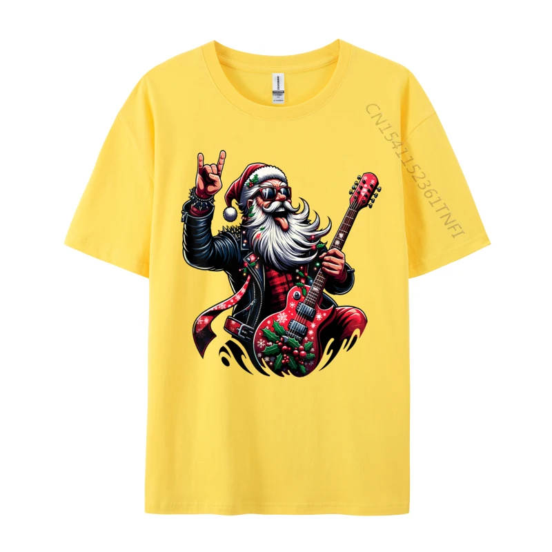 Rock Roll Christmas Santa Claus Guitar Player T-Shirts Autumn Soft Mens Tee Shirts Pure Cotton T Shirts