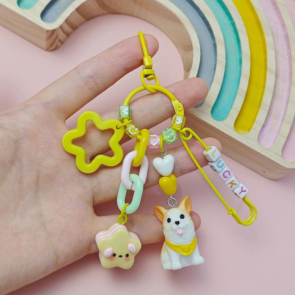 Corgi Key Ring Bag Pendant Bichon Frise Teddy Yorkshire Dog Key Chain Lucky Bag Decoration