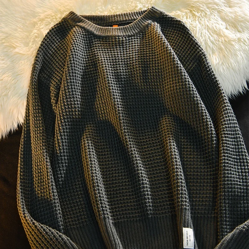 

Мужской свитер свободного кроя с круглым вырезом, трикотажный, базовый слой, в гонконгском стиле, зимний, новинка, комфортный, дышащий, повседневный