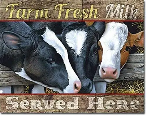 Farm Fresh Milk Ad Cow Country Kitchen Home Wall Decor Picture Metal Tin Sign 8x12in