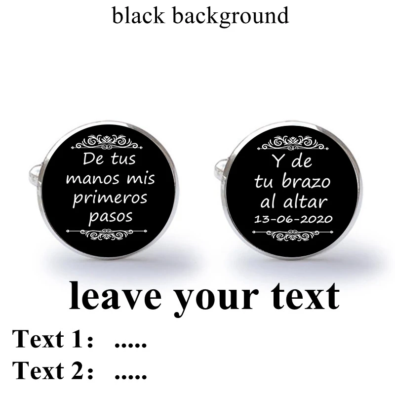 1 Pair Custom Photo Company Logo Text Cufflinks Glass Cabochon Alloy Cuff Links Men Silver Color Wedding Cufflinks Gift