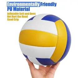 Pelota de voleibol impermeable, pelota inflable suave de PU, tamaño 5 estándar, azul, blanco, amarillo, para practicar en la escuela y la playa al aire libre