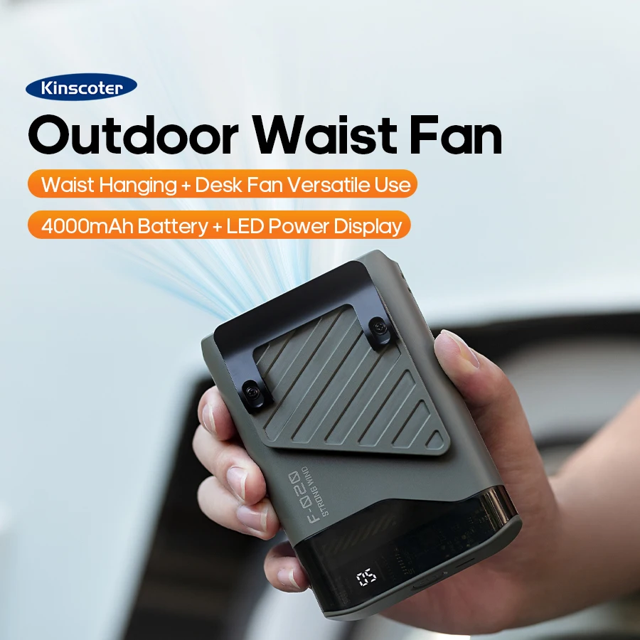 Kinscoter المحمولة معلقة الخصر مروحة 5 سرعات الرياح قابلة للشحن السفر في الهواء الطلق مروحة التبريد LED عرض 4000mAh مروحة مكتب كهربائية