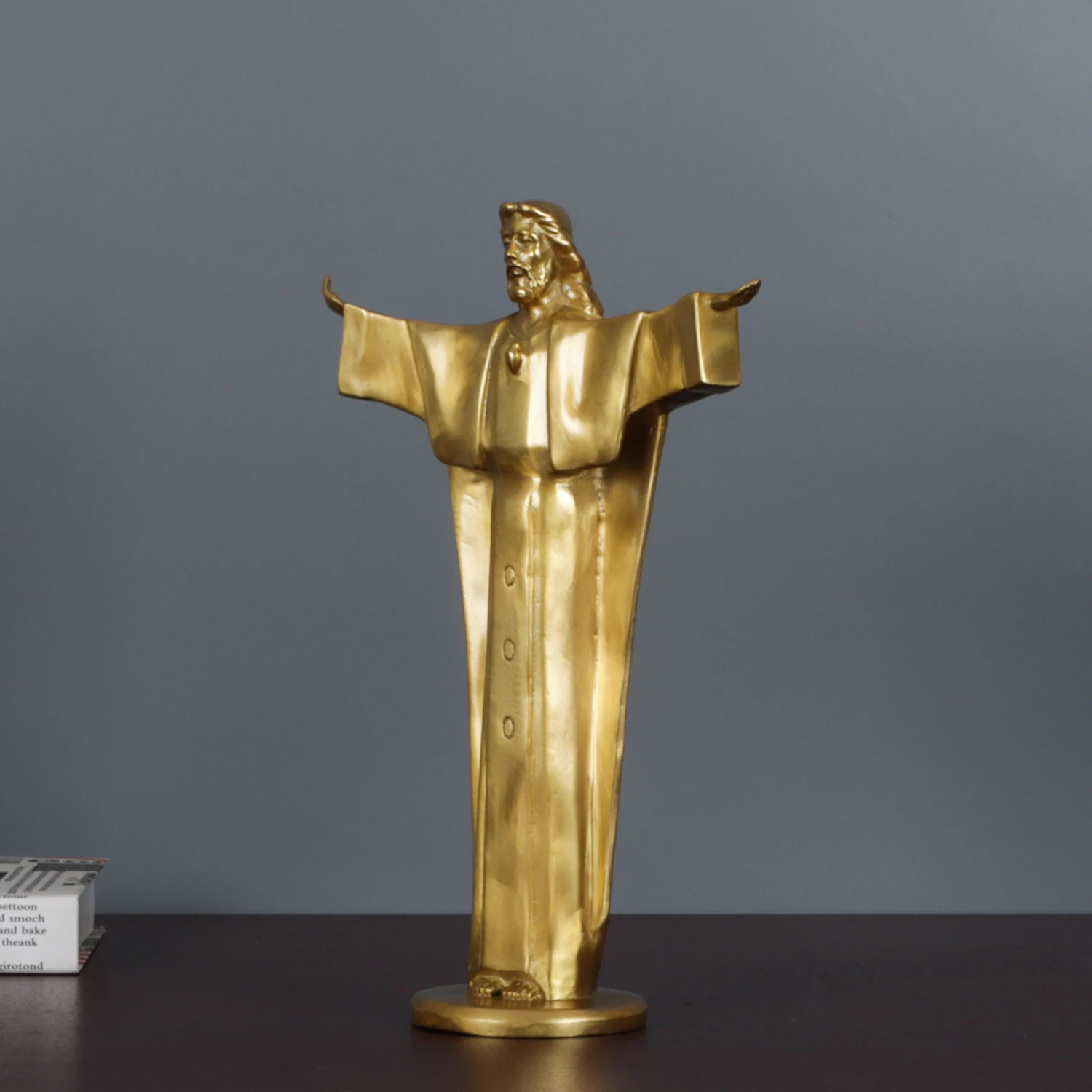 Jesus Christ The Redeemer Statue Figurine Gold Brass Material Inspirational Sculpture Christian Home Decoration Collection