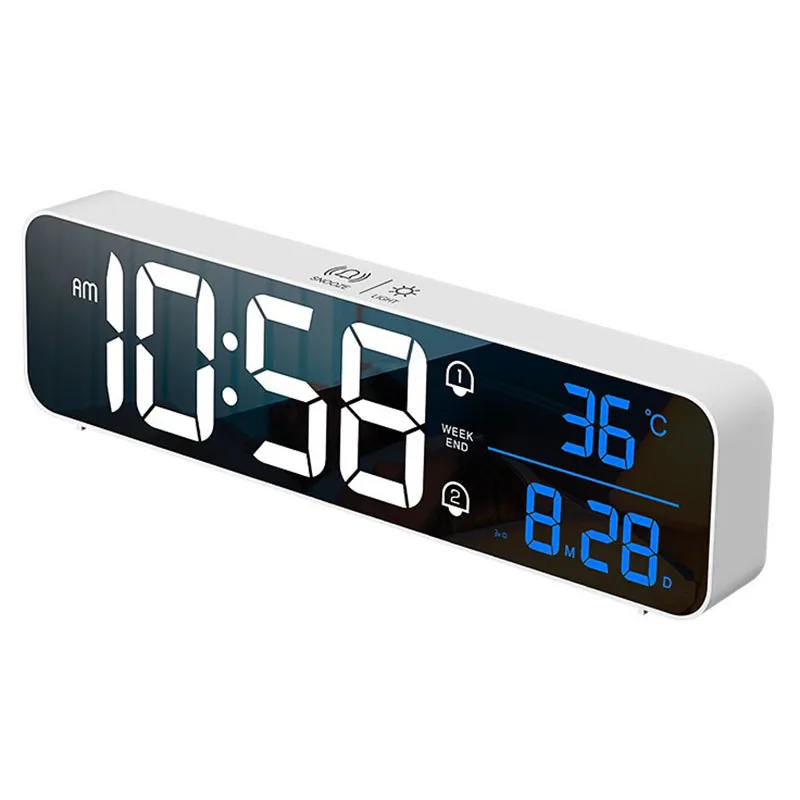 Multifunctional LED Digital Music Alarm Clock Intelligent Control Adjustment Workday Sleepy Desk Clock 2 Sets of Alarm Clocks