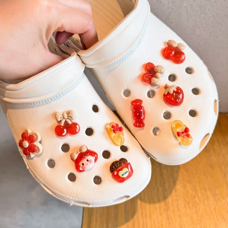 10PCS Kawaii Strawberry Cherry Shoes Charms Set Cute Fruit Shoe Decorations for Clogs Sandals Sweet DIY Accessories