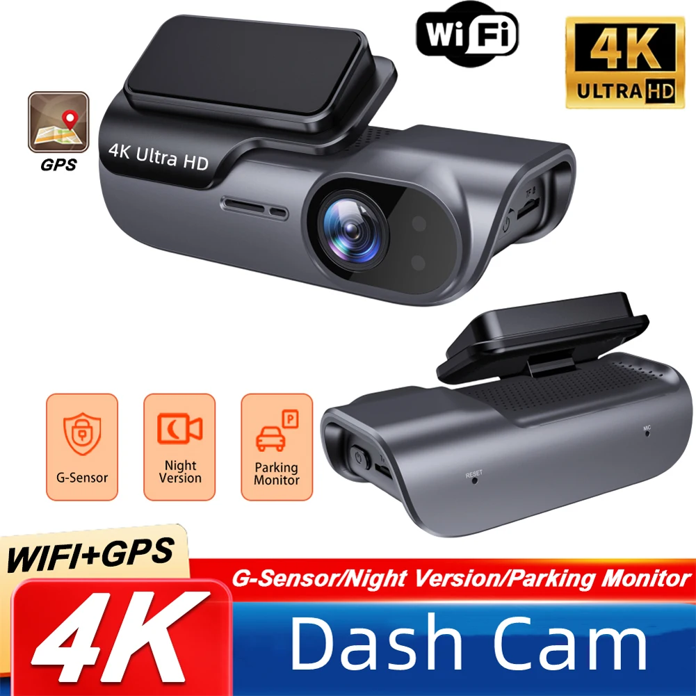 Caméra de tableau de bord de voiture 4K, avec GPS, Wi-Fi, DVR, enregistrement UHD, caméra de véhicule de conduite, moniteur de stationnement 24H, caméscope de voiture, Vision nocturne