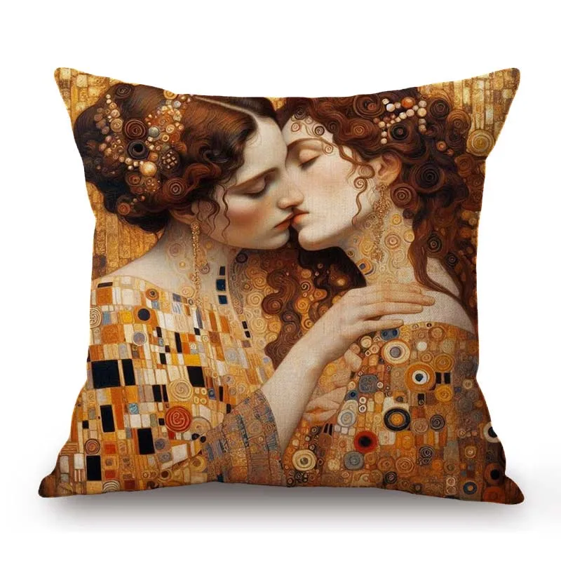 Gold Yellow Gustav Klimt Beautiful Girl Elegant Lady Royal Duchess Princess Home Decoration Art Sofa Pillow Case Cushion Cover