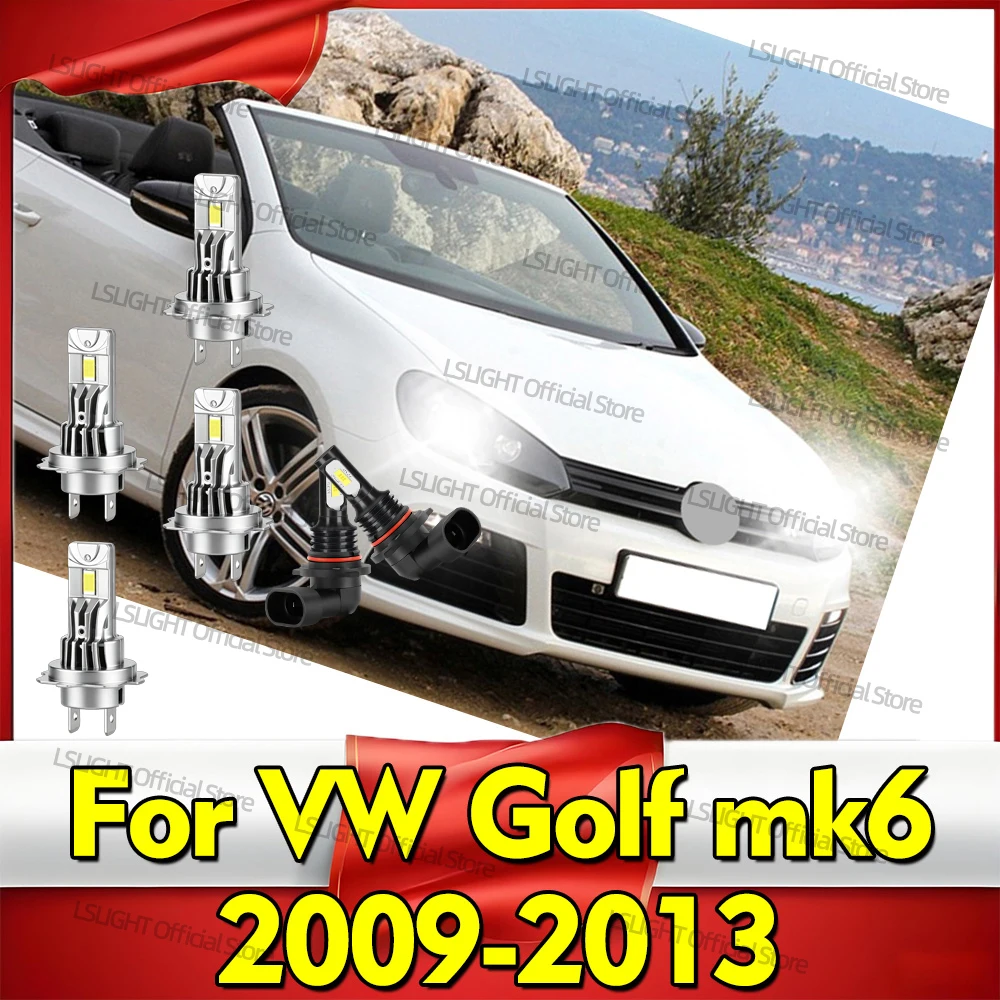 2/6Pcs Car Front Head Lamps 6000K Fog Bulbs For VW Golf 6 Mk6 2009 2010 2011 2012 2013 Wireless LED Headlights 30000LM Plug&Play