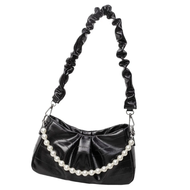 Fashionable Ladies Shoulder Bag Adjustable Strap Pearls Handle Underarm Handbag