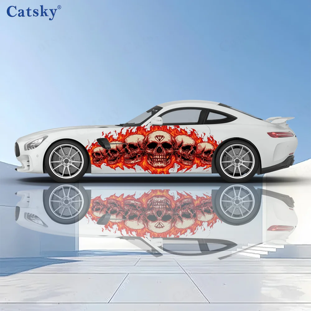 

Burning Skull Flames Car Vinyl Wraps Decal Self-adhesive PVC Sticker Suitable for Trucks SUV Decoration Auto Accessories Gift