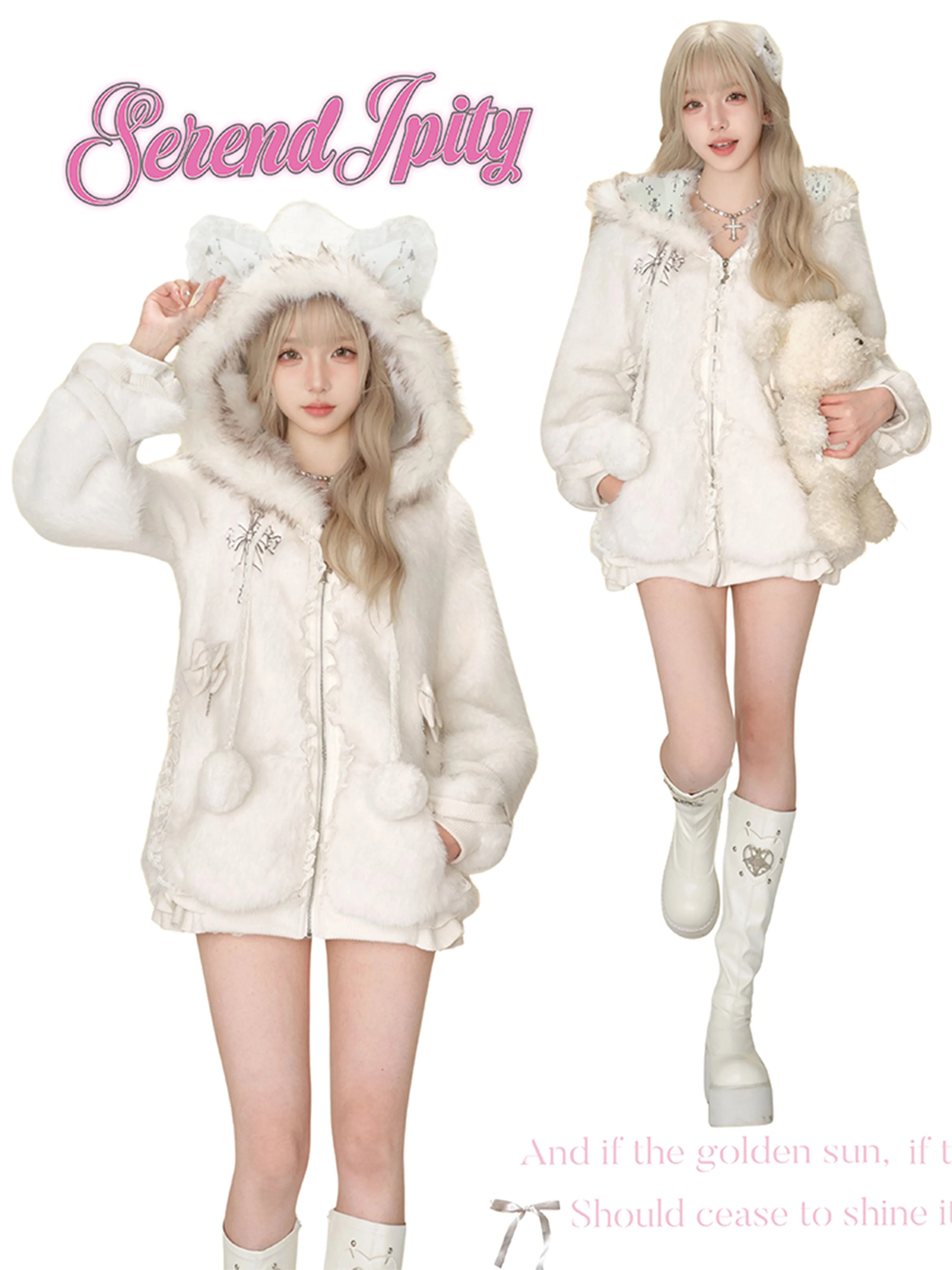 Y2K-Manteau en fausse fourrure blanche pour filles, automne et hiver, chaud, épaissi, veste en fourrure pour femme, taille haute, jupe courte gâteau pour femme, 2024