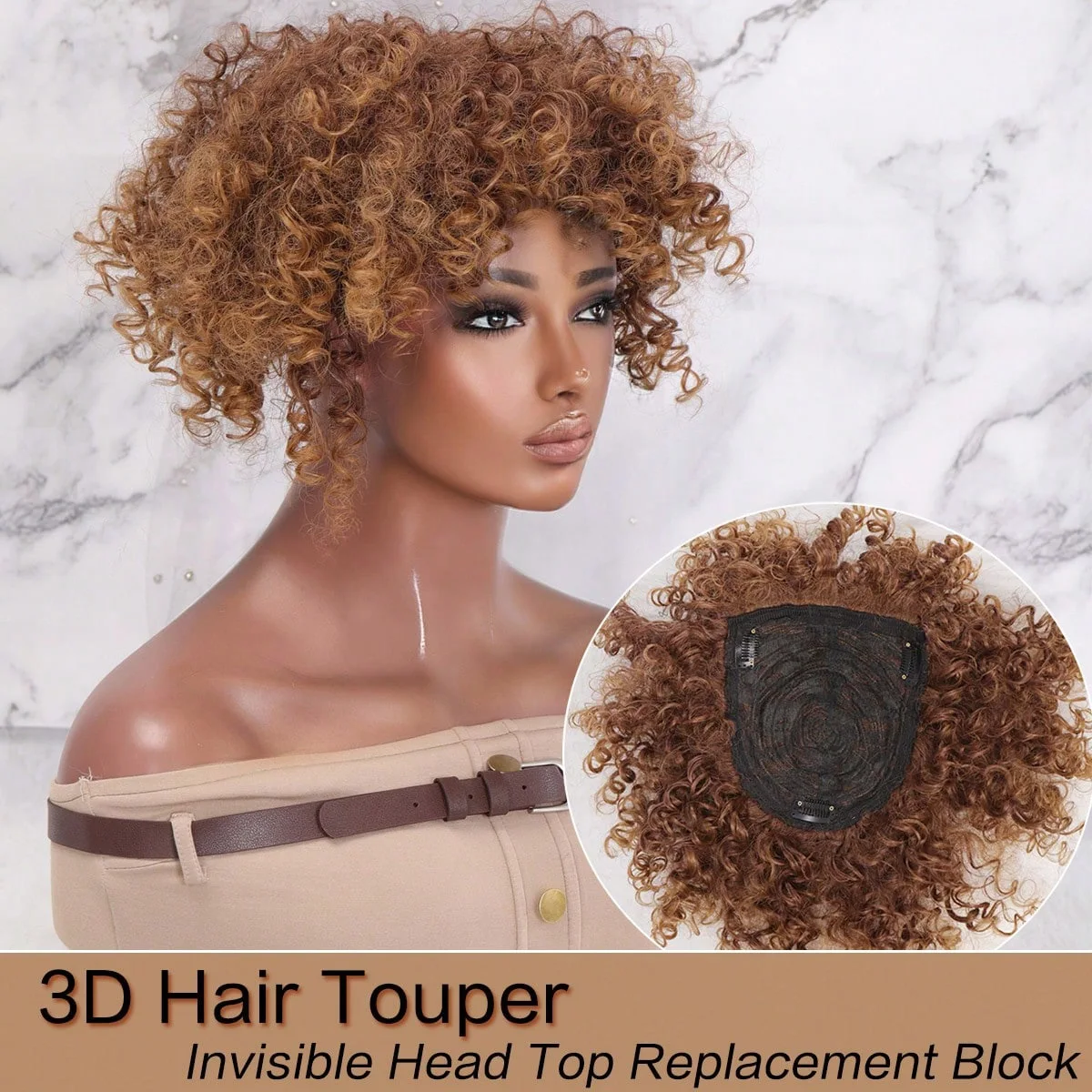 

AILIADE Synthetic Hair For Women Clip-on hair Hairpieces Kinky Curly Natural Color Cover the white Hair Top Closures Hairpins