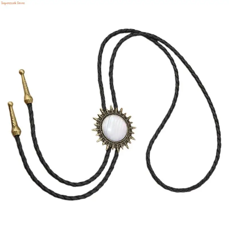 Q5WE Bolo Tie for Male Western Cowboy Necktie with Gemstones Pendant Decorative