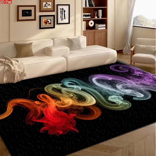 Rainbow Colorful Smoke Swirl Abstract Carpet Flooring, Multicolor Fluid Art Non-Slip Area Rug for Living Room Bedroom Modern Home Decor