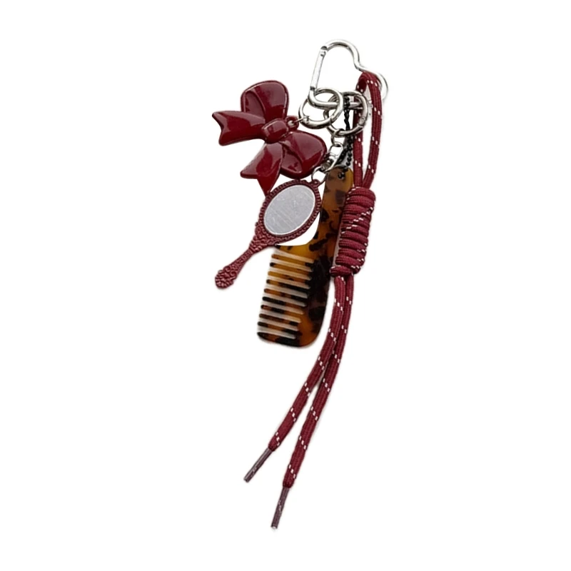 Fashion Acetate Comb Mirror Pendant Keychain Multifunctional Rope Key Holder Bag Hanging Ornament Suitable for Daily Use