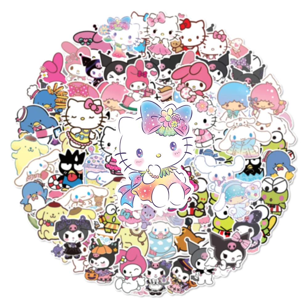 10/30/50/100PCS Mixed Cute Sanrio Stickers Cinnamoroll HelloKitty Kuromi Decals DIY Phone Luggage Laptop Guitar Sticker Kids Toy