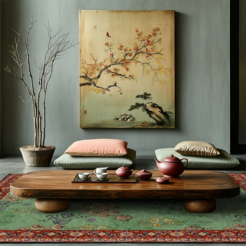 Imitation Cashmere Retro American Pastoral European Floral Green Living Room Bedroom Anti Slip Carpet Floor Mat