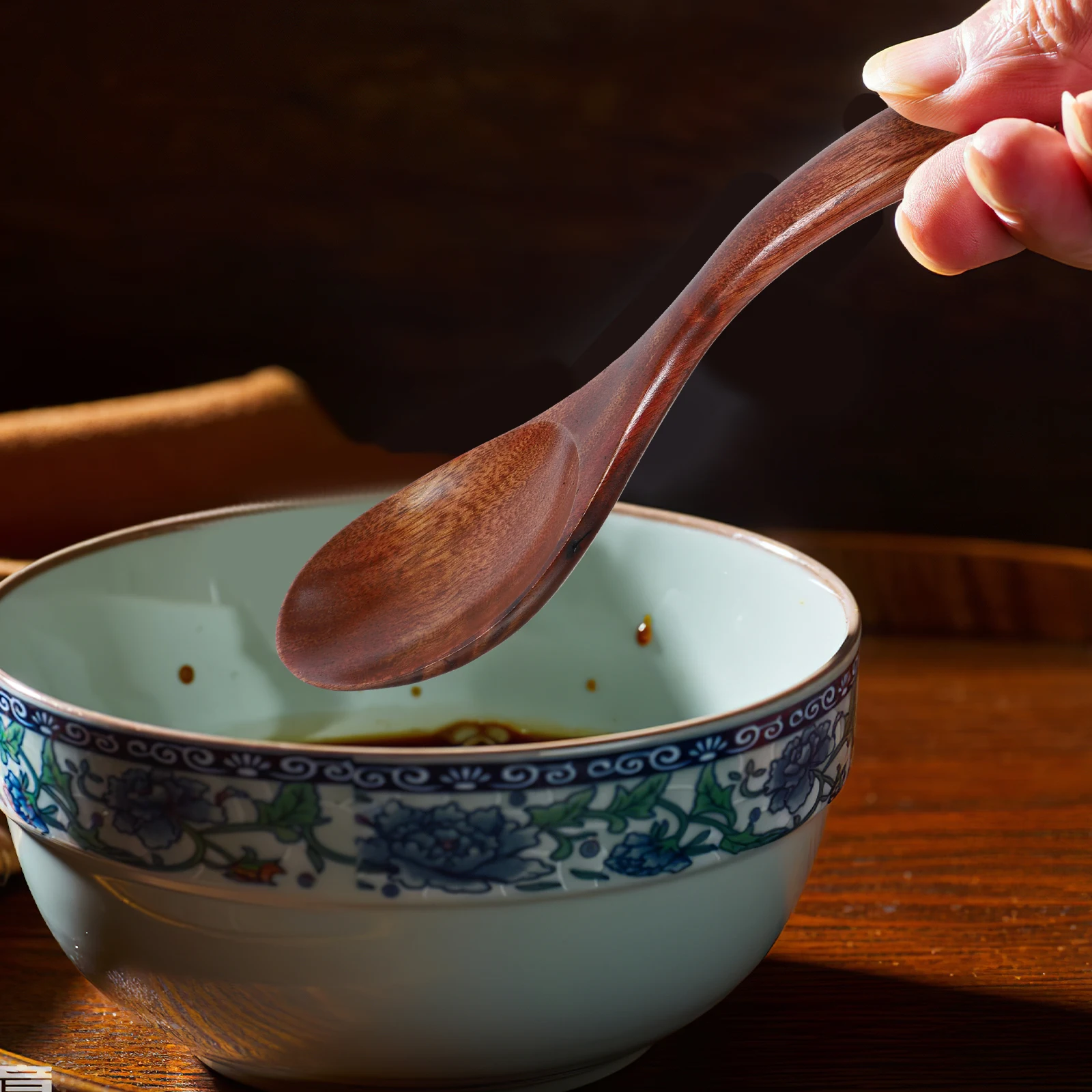 

4Pcs Chinese Wood Spoon Natural Honey Stirring Soup Dessert Salad Serving Spoons Wood Spoons for Eating