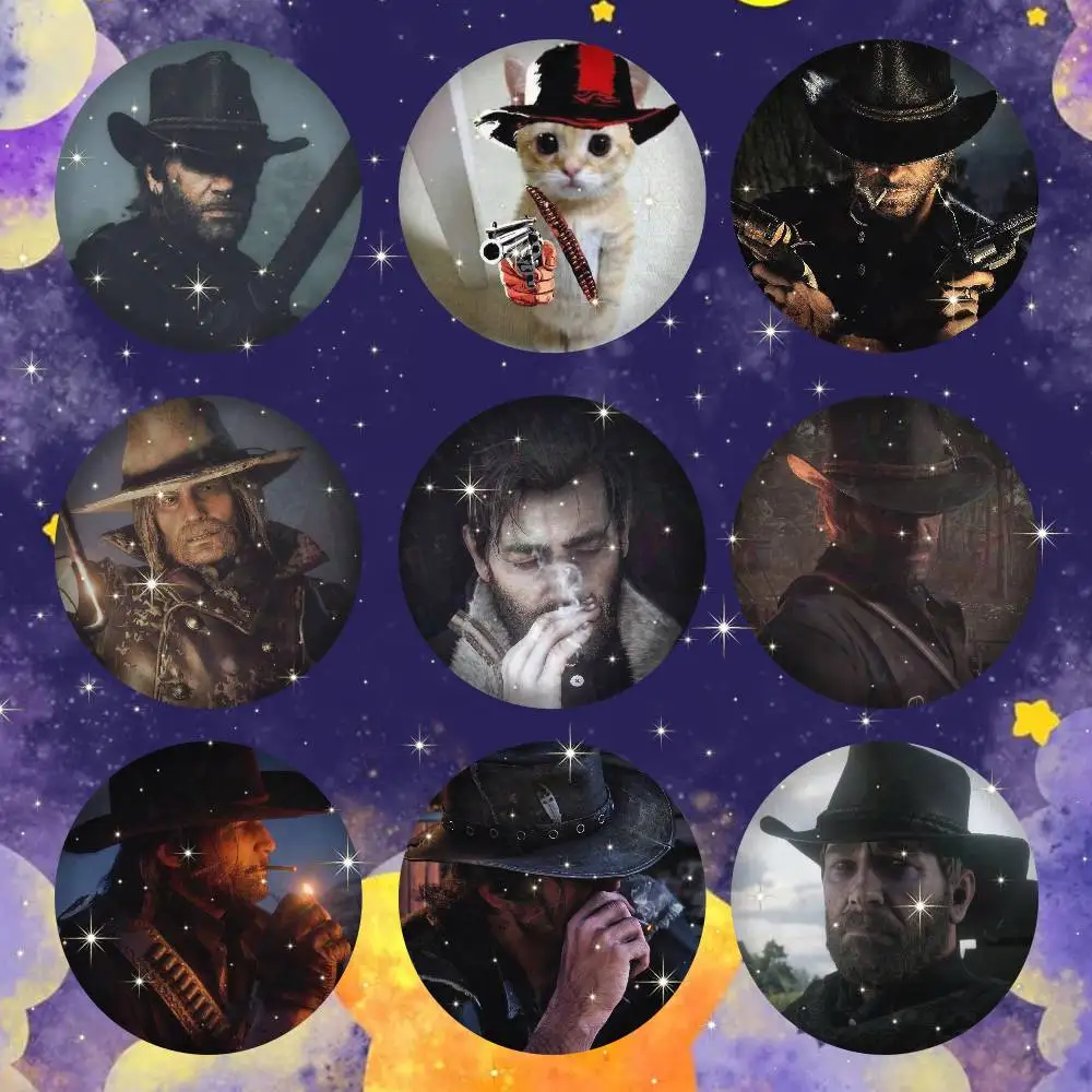 Red Dead Redemption 2 Round Snap-in Brooches Rock Band Lapel Pins Badges Fan Collection Accessories Jewelry Handmade Gifts