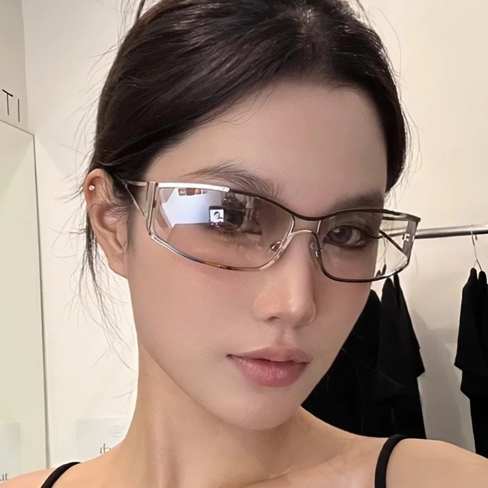 Sweet Y2k Frameless Sunglasses Metal Steampunk Rimless Oval Sunglasses Small Frame Gradient Trendy Fashion Sunglasses Outdoor