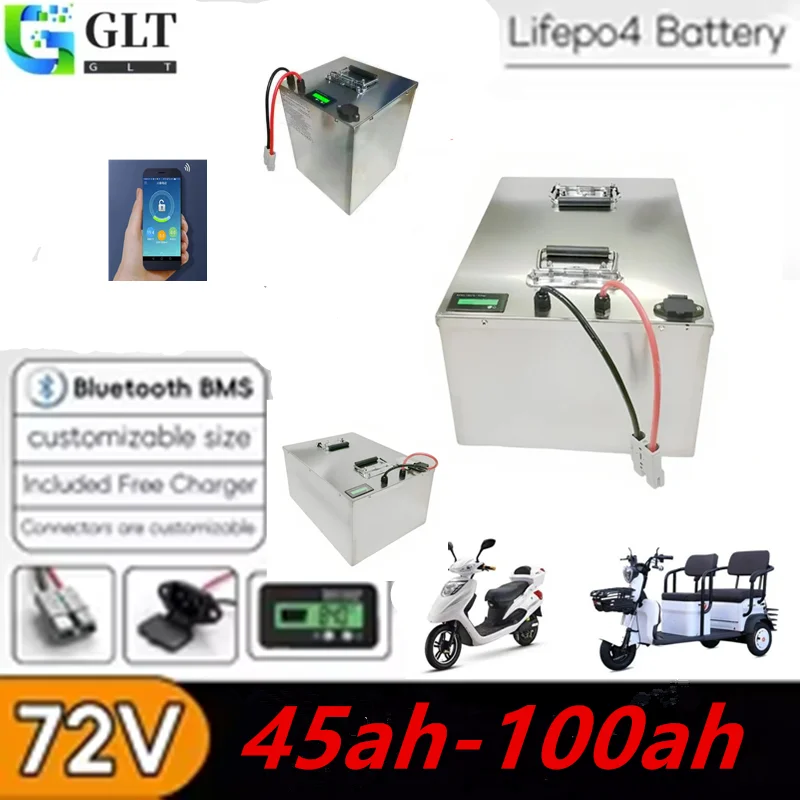 GLT-24S High Capacity Lifepo4 Lithium Battery 72V 45Ah 60Ah 100Ah for Electric Scooter Motorcycle Tricycle Four-Wheel Car