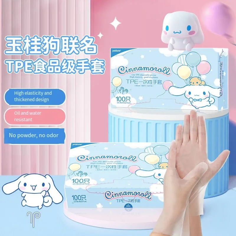 

Sanrio Cinnamoroll Disposable Gloves Cute Cartoon Melody New Style Thickened Kawaii Hot Sale Household Gloves Portable Wholesale