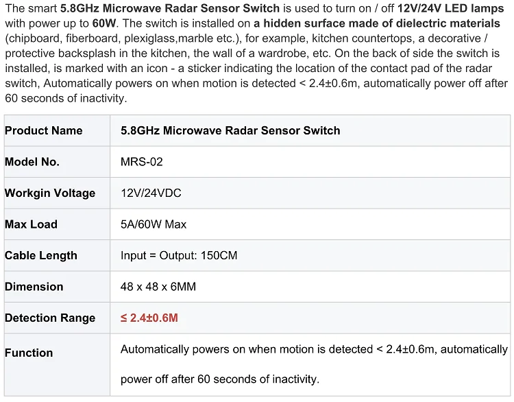 DC12V 24V 5,8GHz Mikrowellen-Radar-PIR-Bewegungsmelder für menschliche Körper, Infrarot-Bewegungssensor-Schalter für Schrankbeleuchtung – Detail 2