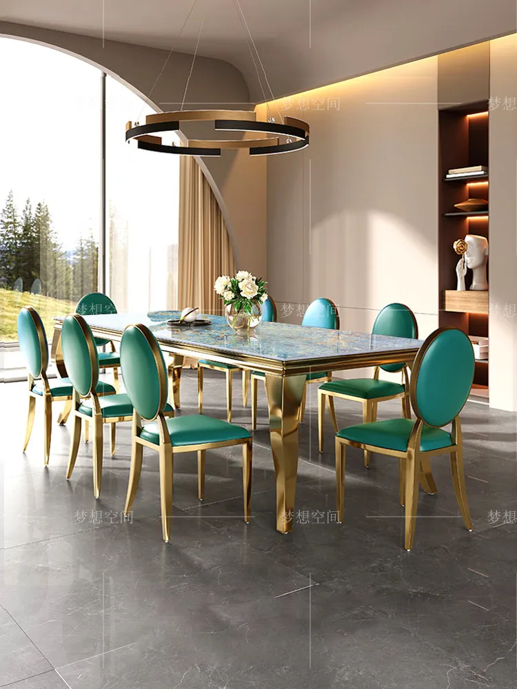 

PYJ American light luxury rock slab and chair combination post-modern simple rectangular high-end dining table