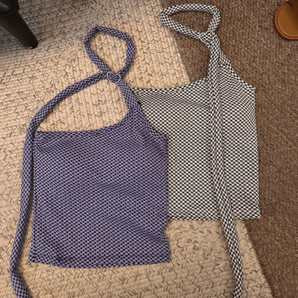 

Lace-up Skinny Halter Camisole Spicy Girl Style Undershirts Sleeveless Crop Top Irregular Slim Fit Checkered Vest Summer