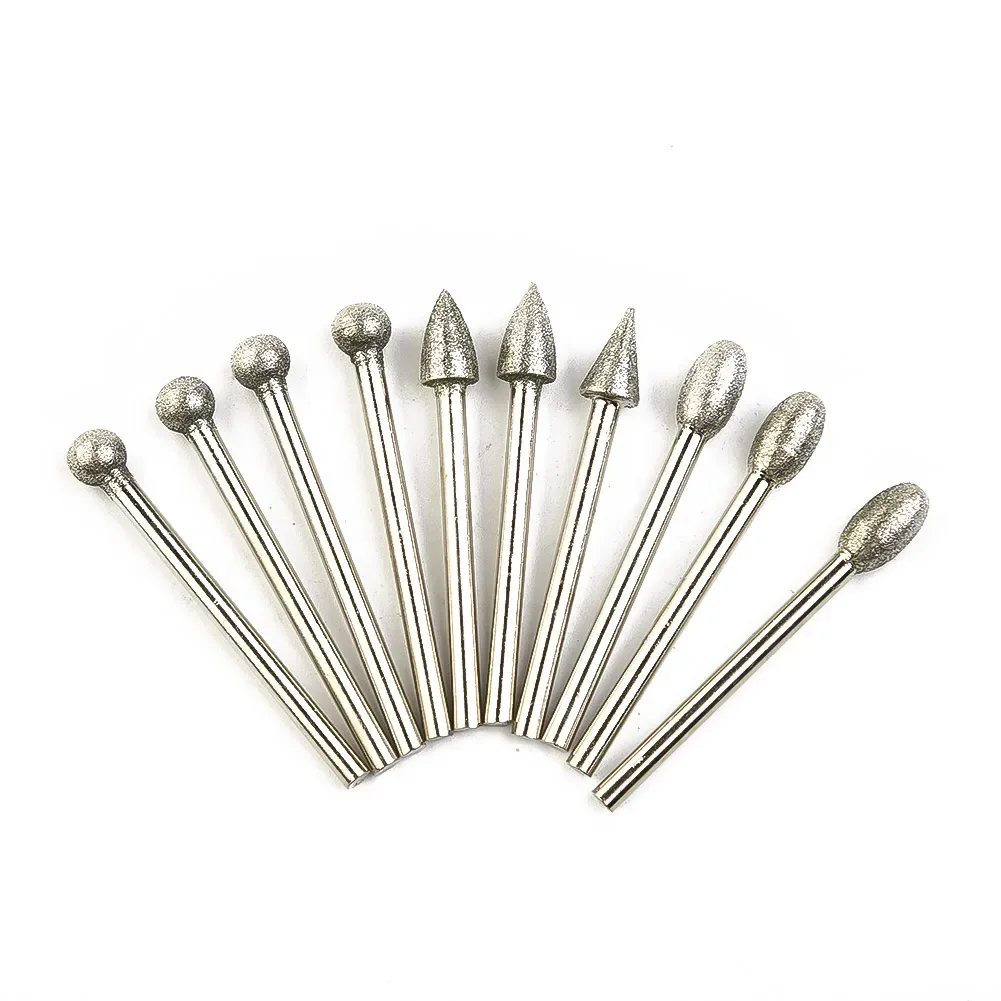 

3mm shank Burr Drill Bits Carving Ceramics Supplies Tile Wood 20pcs Cutting Diamond Electroplated Engraving Glass