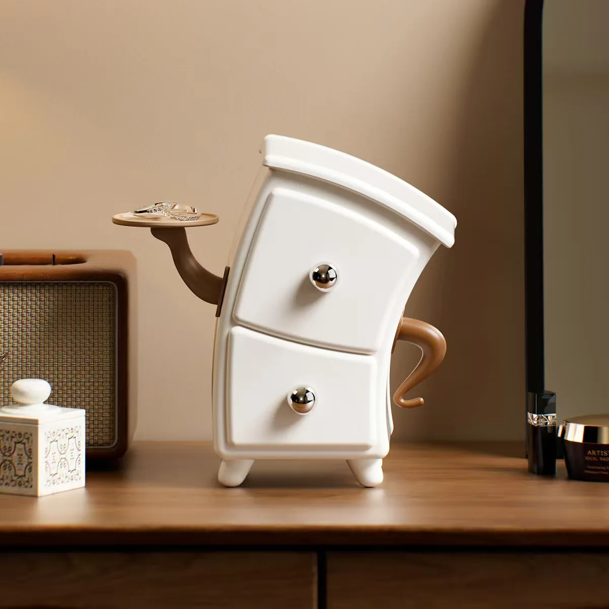 

Creative Waist-High Cabinet Jewelry Earring Organizer with Divided Compartment Entryway Cabinet Drawer-Style Desktop Storage Box