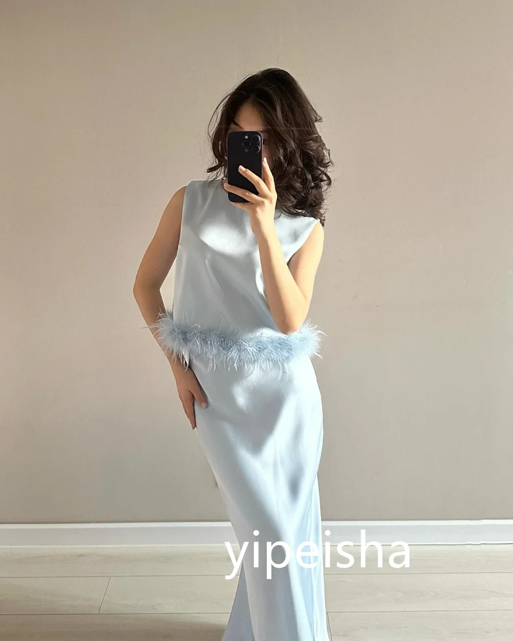 Vestidos por debajo de la rodilla con cuello redondo de sirena plisada exquisita personalizada vestidos de fiesta estilo moderno Pastrol Unisex estilo chino Formal Casual Simp